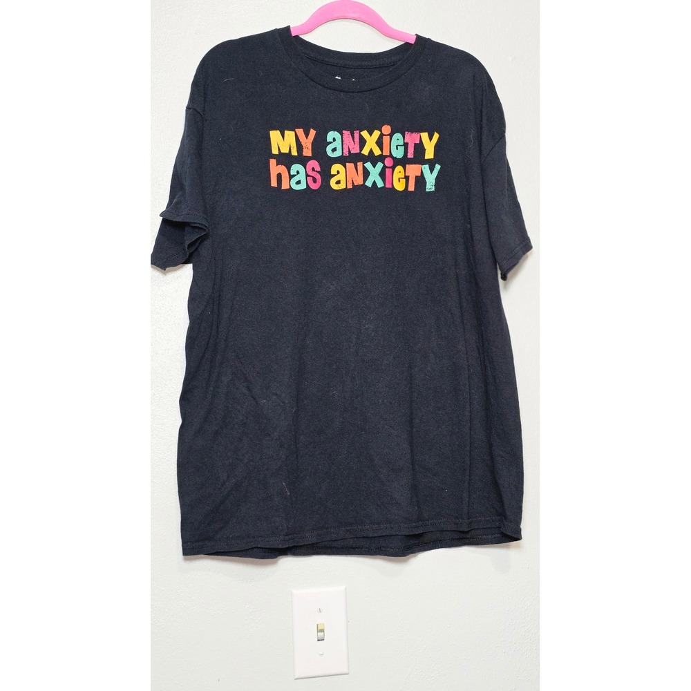 Spencer's My Anxiety Has Anxiety Graphic T-Shirt Mens XL Black Short Sleeve Tee
